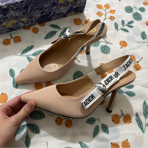 Dior Letter Embroidered Open Back High Heels - Picture 3 of 6